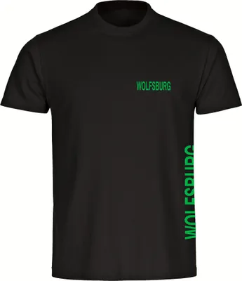 Produktbild von multifanshop Kinder T-Shirt - Wolfsburg - Brust & Seite, schwarz, Größe 164