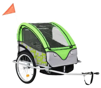Image de Remorque pour vélo – Remorque pour enfants, poussette, remorque pour vélo – 2 en 1, multifonctionnelle, en denim
