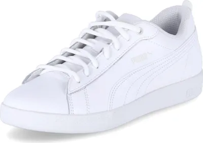 A white Puma Smash Wns v2 sneaker is shown from a side angle against a white background.