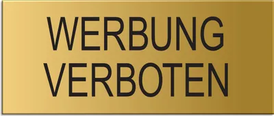 Produktbild von Schild Aufkleber -  Werbung Verboten  - Aluminium Vollmaterial -  Messingoptik 60x25 mm - selbstklebend