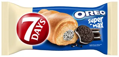 Produktbild von 7Days Croissant mit Vanillefüllung und Stückchen kakaohaltiger Kekse, 98 g