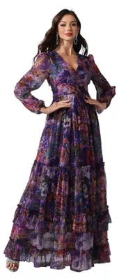 Produktbild von Damen-Sommerkleider, Blumenmuster, Vintage, elegant, Cocktailkleid, langärmelig,