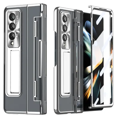 Obrázek produktu pro Galaxy Z Fold3 Pouzdro, Ochrana Displeje a Objektivu, Průhledné Galvanizované Pouzdro se Stojánkem pro Samsung Galaxy Z Fold 3 5G Stříbro