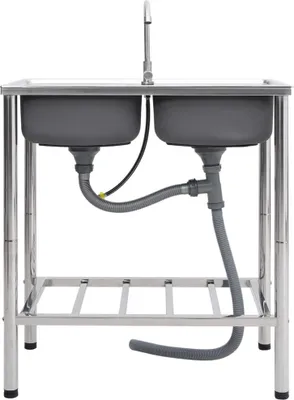 Obrázok produktu pre vidaXL Kempingový drez s dvojitým umývadlom a kohútikom z nehrdzavejúcej ocele