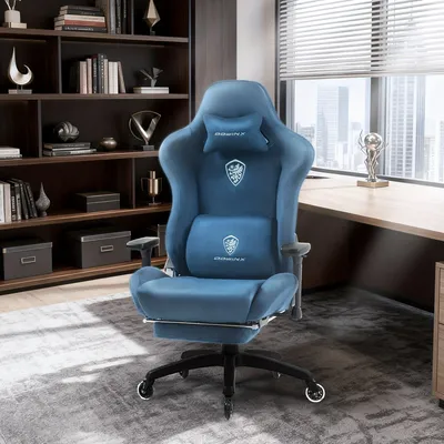 Produktbild von Gaming-Stuhl – Ergonomisch mit verstellbaren 3D-Armlehnen und Fußstütze – Blau