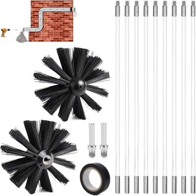 Obrázek produktu pro Sada pro čištění krbů (3,6 m, průměr 150 mm), kartáč z nylonu pro komínové potrubí, sada pro kominíka se flexibilními tyčemi (9 x 410 mm), určená pro kamna