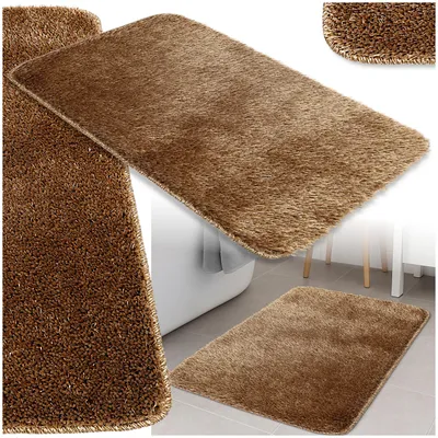 Produktbild von Badematte 50x80 cm Braun – Weicher & glänzender Badezimmerteppich, waschbar & für Fußbodenheizung geeignet, rutschfest
