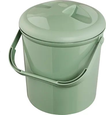 A light green bucket with a lid and handle, isolated on a white background.