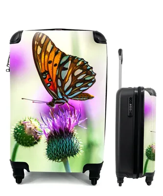 Produktbild von MuchoWow® Koffer Handgepäck Trolley Rollkoffer Kleine Reisekoffer mit 4 Rollen - Schmetterling - Blumen - Insekten - Cabin Size < 55x40x23 cm & 55x40x20 cm - Fotokoffer - Kabinenkoffer - Boardgepäck - Reise-Box - Reisekoffer - Reisegepäck - Koffer mit Bild - Trolley für Kinder