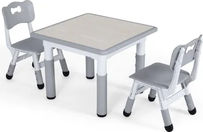 Image de Table pour enfants avec 2 chaises - Tableau d'activités et de jeux réglable - Bureau pour enfants - gris clair - 3-8 ans