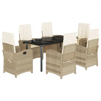 Produktbild von vidaXL 7-tlg. Garten-Essgruppe mit Kissen Beige Poly Rattan