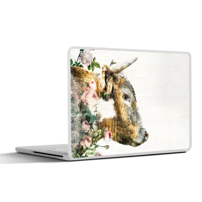 Produktbild von MuchoWow® Laptop Aufkleber Sticker Cover Schottischer Highlander - Kuh - Rosen - Rosa 36.5x27.5 cm - Laptop-Sticker