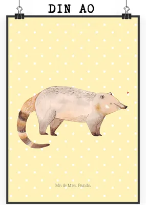 Produktbild von Mr. & Mrs. Panda Bild Nasenbär DIN A0 - Gelb Pastell - Geschenk, grafikposter, Lustige Sprüche, Wandbild, wanddeko, Rüsselbär, Kunstdruck, Nasenbären, Bär, Plakat