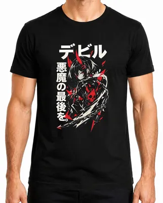 Productafbeelding van Anime meisjesdemon, succubus, hoorns, Japans, Japan, Y2K, manga, heren T-shirt, zwart, maat S