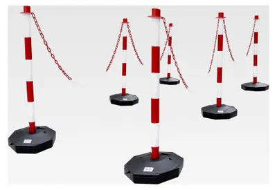Produktbild von 6 Absperrpfosten + 9 Meter PVC Kette Weiß/Rot