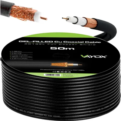 Zdjęcie produktu dla Vayox Kabel Antenowy CC1-50GEL | 50 m | 1.02 Cu | 4.8 FPE | Folia Cu | 7.0 mm PVC | Czarny
