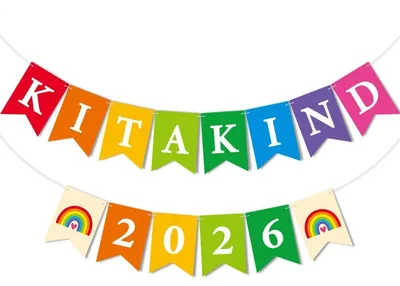 Produktbild von Banner Girlande Kindergartenstart 2026 Bunt Karton 18x13cm DIY