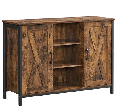 Produktbild von Dressoir - Aufbewahrungsschrank - Dressoir - Küchenschrank - 2 Türen - 2 offene Fächer - Industrie-Stil - Braun - Schwarz - Bearbeitetes Holz - Metall - 100 x 35 x 70 cm