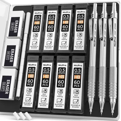 Produktbild von Druckbleistifte Set 3 Stück 0,5 mm HB Metall mit Etui und Minen