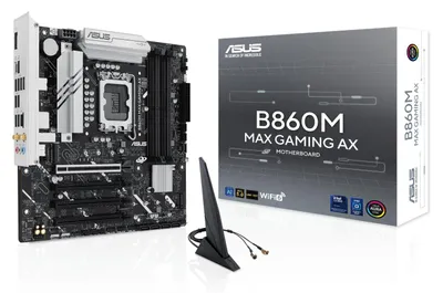 Produktbild von ASUS B860M MAX GAMING AX, Intel, LGA 1851 (Socket V1), Intel Core Ultra (Series 2), LGA 1851, DDR5-SDRAM, 256 GB