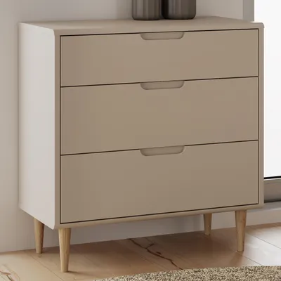 Produktbild von Forte SHERBROOKE Sideboard 90, moderner Skandi-Stil, leichte Montage dank EasyKlix by Forte, 3 Schubladen, hohe Füße, Holzwerkstoff, Kaschmir Beige, 89,9 cm breit x 93 cm hoch x 43 cm tief