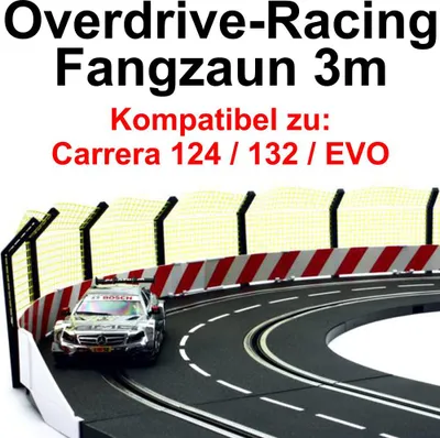 Produktbild von Overdrive-Racing Fangzaun 3m kompatibel mit Carrera Digital 124 132 EVO Kurven Geraden Zaun Leitplanke Auto Bande Zubehör