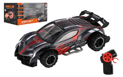 Produktbild von RC-Sportauto aus Kunststoff, 2,4 GHz, 20 cm, batteriebetrieben, grau-rot, in einer Verpackung von 24 x 12 x 14 cm