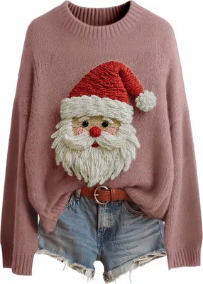 Image de Pull de Noël ASKSA pour femme,Pull col rond Sweater Automne Hiver Chaud Pull de Noël en tricot (D-Rosa,S)