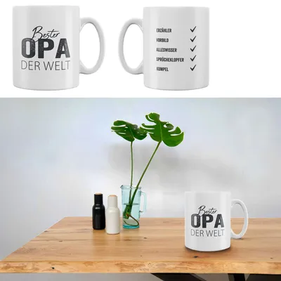 Produktbild von Tasse "Opa" Trinkbecher Becher Kaffeetasse Steinzeug Aufdruck