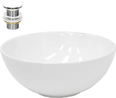 Zdjęcie produktu dla Umywalka LuxeBath Umywalka nablatowa okrągła, Ø 32x13,5 cm, biała, wykonana z ceramiki, w komplecie zestaw odpływowy bez przelewu