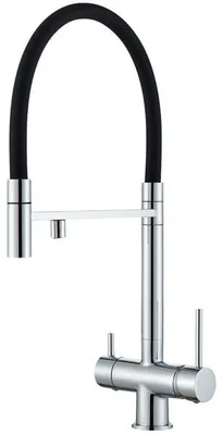 Produktbild von 3-Wege Küchenarmatur HighFlex mit Wasserfilter-Anschluss, herausziehbare Brause, 360° schwenkbar, getrennte Wasserwege, Keramikkartusche Silber-Chrom