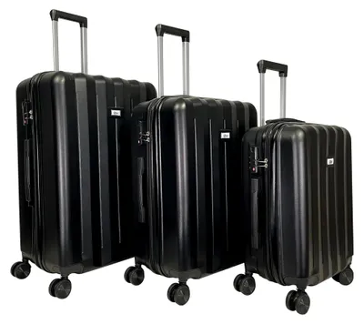 Produktbild von Hartschalen-Trolley Reisekoffer Set mit Zwillingsrollen (Schwarz, 3-teilig)