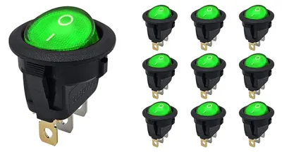 Produktbild von ProRide Wippschalter KCD2-12, rund, 3-polig, 12 V/20 A, grün, 10 Stück
