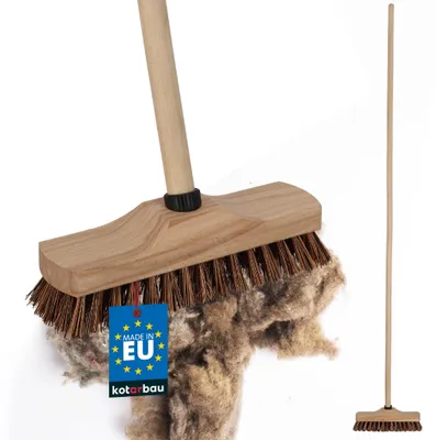 Image de KOTARBAU® Brosse à récurer pour sols, 23 cm, à poils naturels, avec manche, brosse de nettoyage, brosse à récurer pour nettoyer les sols, avec manche en bois