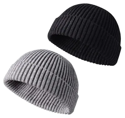 Produktbild von Mütze Herren Winter 2er Set, Trawler Beanie, Strickmütze Uni Einheitsgröße schwarz+grau