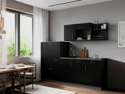 Produktbild von Respekta Küchenzeile Oliver Singleküche 235 cm mit Fronten in – Schwarz Seidenglanz