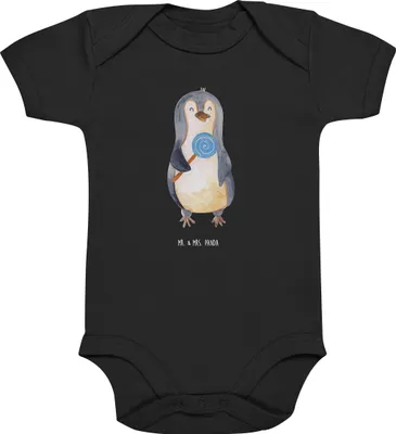 Produktbild von Mr. & Mrs. Panda Strampler Baby Pinguin Lolli 1. - 3. Monat - Schwarz - Geschenk, babykleidung body, Naschen, Süßigkeiten, kurzarm, Pinguine, Spruch, Babybody, Blödsinn