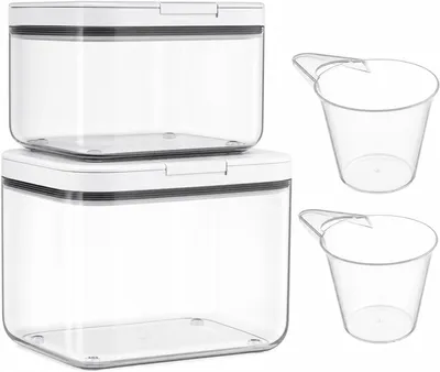 Immagine prodotto di Set di 2 contenitori per alimenti, da 4,5 litri e 2,8 litri, con coperchio e misurino, ideali per la cucina