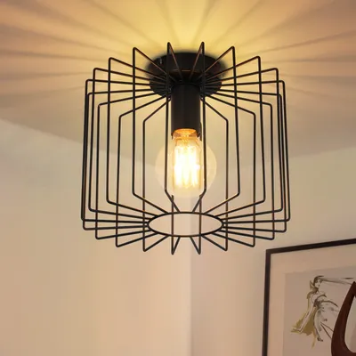 Produktbild von ZMH Deckenleuchte Vintage Deckenlampe Schwarz Retro Kronleuchter Metall Flurlampe Käfig E27 Wohnzimmerlampe Ø27CM Industrial Innen Deckenbeleuchtung für Flur Küche Schlafzimmer Balkon Eingang
