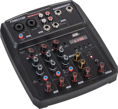 Image de Fonestar MIX-4LIVE : table de mixage avec streaming, carte son PC et Bluetooth/USB, 2 canaux mono, 1 canal stéréo.