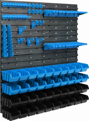 Zdjęcie produktu dla 40 pudełek do układania w stosy półka ścienna plastikowa 77 x 78 cm uchwyt na narzędzia warsztat garaż system przechowywania pudełka z otwartym frontem zsyp