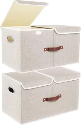 Produktbild von TYEERS Aufbewahrungsbox Groß mit Deckel - Faltbar, Waschbar - 55x33x30 cm, 2-Stück, Beige