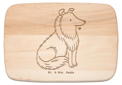 Produktbild von Mr. & Mrs. Panda schneidbrett Langhaar Collie Moment - Transparent - Geschenk, Holzbrett, Schneidebrett, Frühstücksbrettchen, jausenbrett, Frühstücksbrett