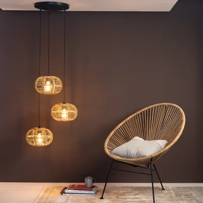 Produktbild von BRILLIANT Woodball Pendelleuchte 3flg schwarz matt/bambus