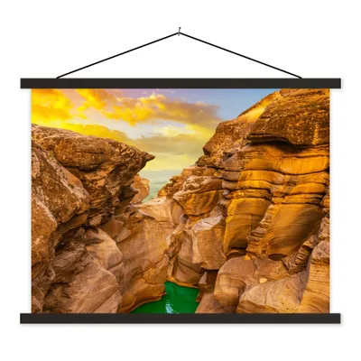 Produktbild von MuchoWow® Textilposter Felsen - Meer - Sonnenuntergang - Natur - Wasser 150x113 cm mit schwarzem Rahmen - Wohnzimmer