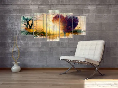 Produktbild von Akustikbild Natur Vintage 200x100 cm Bilder Akustikschaum Hochleistungsschallabsorber Schallschutz Leinwand 5 tlg Wandbild Raumakustik Schalldämmung c-C-0065-b-o