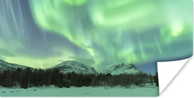 Produktbild von MuchoWow® Poster Nordlichter - Schnee - Berg - Norwegen 40x20 cm - Poster für die Wand - Poster Schlafzimmer
