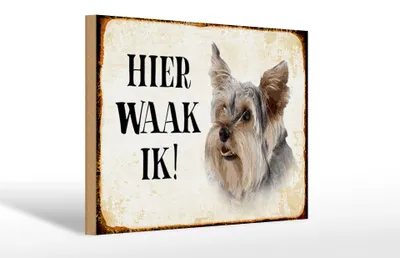 Produktbild von Holzschild Spruch 30x20cm holländisch Hier Waak ik Yorkshire Terrier Hund Deko