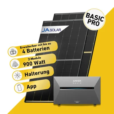 Produktbild von Balkonstrom Balkonkraftwerk 900W Solaranlage mit Speicher | Ziegeldachhalterung | 2x Solarmodul Bifazial | Anker Solix 3 Pro
