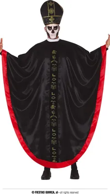 Produktbild von Halloween Kardinal Kostüm Mit Roter Verzierung Mystischer Priester Gothic Tunika Dunkler Pater Ritualgewand für Gruselige Nächte, Größe: 52 - 54 (L) Farbe: Schwarz